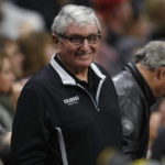 
              FILE - Retired Colorado head football coach Bill McCartney smiles duriung the second half of an NCAA college basketball game Saturday, March 9, 2019, in Boulder, Colo. By removing a potential stumbling block, Colorado has a chance to consistently win, just like in the days of Bill McCartney when the Buffaloes won their only national title. (AP Photo/David Zalubowski, File)
            