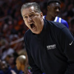 
              Kentucky head coach John Calipari yells to his players during the first half of an NCAA college basketball game against Tennessee, Saturday, Jan. 14, 2023, in Knoxville, Tenn. (AP Photo/Wade Payne)
            