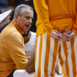 
              Tennessee head coach Rick Barnes talks to his players during a timeout in the second half of an NCAA college basketball game Saturday, Jan. 14, 2023, in Knoxville, Tenn. (AP Photo/Wade Payne)
            
