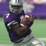 
              FILE - Kansas State quarterback Michael Bishop scrambles for 11 yards during the first half of an NCAA college football game against Texas, Saturday, Sept. 19, 1998, in Manhattan, Kan. Bishop was elected to the College Football Hall of Fame on Monday, Jan. 9, 2023. (AP Photo/Cliff Schiappa, File)
            