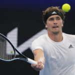 
              Germany's Alexander Zverev plays a forehand return to United States' Taylor Fritz during their Group C match at the United Cup tennis event in Sydney, Australia, Monday, Jan. 2, 2023. (AP Photo/Mark Baker)
            