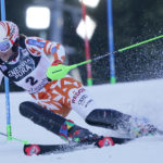 
              Slovakia's Petra Vlhova speeds down the course during an alpine ski, women's World Cup slalom race, in Zagreb, Croatia, Wednesday, Jan. 4, 2023. (AP Photo/Giovanni Auletta)
            