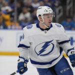 
              Tampa Bay Lightning's Ross Colton in action during the first period of an NHL hockey game St. Louis Blues Saturday, Jan. 14, 2023, in St. Louis. (AP Photo/Jeff Roberson)
            