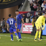 
              United States forward Brandon Vazquez, center, celebrates after scoring against Serbia goalkeeper Dorde Petrović, right, during the first half of an international friendly soccer match in Los Angeles, Wednesday, Jan. 25, 2023. (AP Photo/Ashley Landis)
            