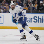 
              Tampa Bay Lightning's Nicholas Paul in action during the first period of an NHL hockey game against the St. Louis Blues Saturday, Jan. 14, 2023, in St. Louis. (AP Photo/Jeff Roberson)
            