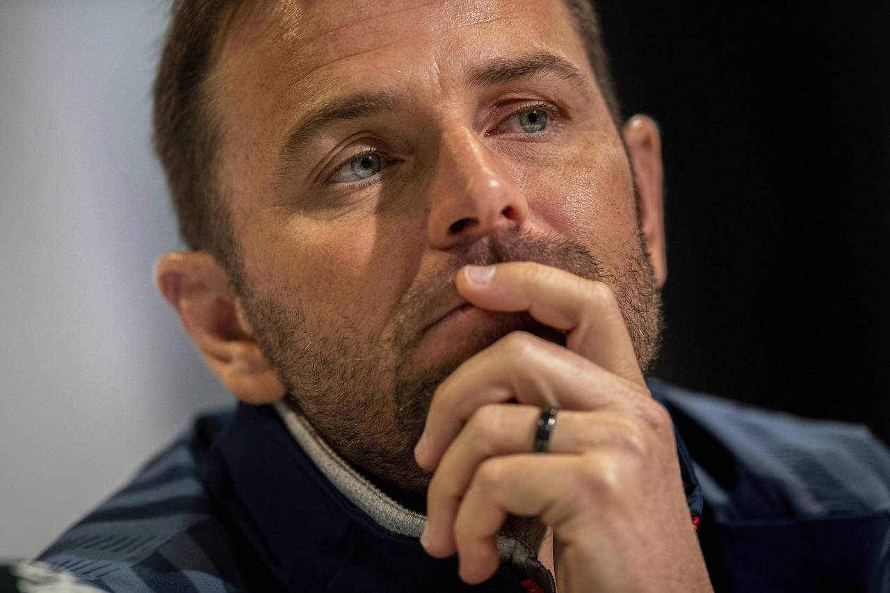 FILE - U.S. Davis Cup captain Mardy Fish attends a press conference in Madrid, Spain, Sunday, Nov. ...