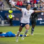 
              FILE - United States forward Sophia Smith (11) reacts after scoring her second goal of the match during the first half of an international friendly soccer match against Nigeria, Saturday, Sept. 3, 2022, in Kansas City, Kan. Forward Sophia Smith was named the U.S. Soccer Female Player of the Year on Friday, Jan. 6, 2023, after leading the national team with 11 goals and starting in a team-high 17 matches.(AP Photo/Nick Tre. Smith, File)
            