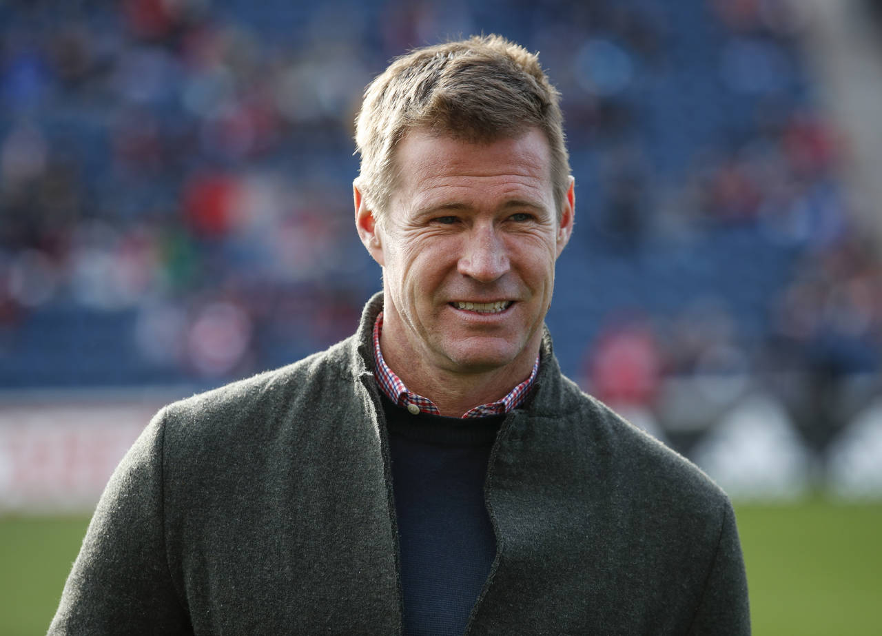FILE - Brian McBride waits for an MLS soccer match between the Chicago Fire and Portland Timbers, M...