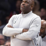 
              Atlanta Hawks coach Nate McMillan looks at the scoreboard during the first half of the team's NBA basketball game against the New York Knicks, Friday, Jan. 20, 2023, in Atlanta. (AP Photo/Hakim Wright Sr.)
            