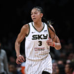 
              FILE - Chicago Sky forward Candace Parker runs up the court during the team's WNBA basketball game against the New York Liberty on Aug. 23, 2022, in New York. Parker announced on social media Saturday, Jan. 28, 2023, that she would sign with the defending champion Las Vegas Aces. Parker spent the past two seasons playing for her hometown Sky, leading Chicago to the WNBA championship in 2021. (AP Photo/Noah K. Murray, File)
            