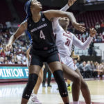 
              South Carolina forward Aliyah Boston (4) battles Alabama center Jada Rice (31) under the basket during the second half of an NCAA college basketball game, Sunday, Jan. 29, 2023, in Tuscaloosa, Ala. (AP Photo/Vasha Hunt)
            