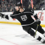 
              Los Angeles Kings' Adrian Kempe (9) celebrates his goal against the Edmonton Oilers during the second period of an NHL hockey game Monday, Jan. 9, 2023, in Los Angeles. (AP Photo/Jae C. Hong)
            