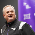 
              TCU head football coach Sonny Dykes smiles as he speaks to reporters in Fort Worth, Texas, Tuesday, Jan. 3, 2023. TCU answered questions about its toughness in the semifinal game. Now the Horned Frogs are even a bigger underdog going into the national championship game against Georgia, another physical team like Michigan was. (AP Photo/LM Otero)
            