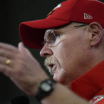
              Kansas City Chiefs Head Coach Andy Reid speaks during a news conference after an NFL divisional round playoff football game between the Kansas City Chiefs and the Jacksonville Jaguars, Saturday, Jan. 21, 2023, in Kansas City, Mo. The Kansas City Chiefs won 27-20. (AP Photo/Jeff Roberson)
            