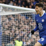 
              Chelsea's Kai Havertz celebrates after scoring his side's opening goal during the English Premier League soccer match between Chelsea and Crystal Palace at Stamford Bridge Stadium in London, Sunday, Jan. 15, 2023. (AP Photo/David Cliff)
            