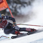 
              United States' Mikaela Shiffrin speeds down the course during an alpine ski, women's World Cup downhill race, in Cortina d'Ampezzo, Italy, Friday, Jan. 20, 2023. (AP Photo/Gabriele Facciotti)
            
