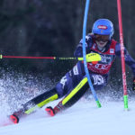 
              United States' Mikaela Shiffrin speeds down the course during an alpine ski, women's World Cup slalom race, in Zagreb, Croatia, Wednesday, Jan. 4, 2023. (AP Photo/Giovanni Auletta)
            