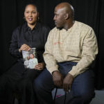 
              Maya Moore, left, and her husband, Jonathan Irons, answer questions and pose during an interview, Monday, Jan. 16, 2023, in New York. Moore has decided to retire officially from playing basketball. The Minnesota Lynx great stepped away from the WNBA in 2019 to help Irons win his release from prison by getting his 50-year sentence overturned in 2020. (AP Photo/David R. Martin)
            
