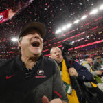 
              Georgia head coach Kirby Smart celebrates victory over TCUt after the national championship NCAA College Football Playoff game, Monday, Jan. 9, 2023, in Inglewood, Calif. Georgia won 65-7. (AP Photo/Ashley Landis)
            