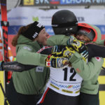 
              Canada's Valerie Grenier reacts after completing an alpine ski, women's World Cup giant slalom race, in Kranjska Gora, Slovenia, Saturday, Jan. 7, 2023. (AP Photo/Marco Trovati)
            