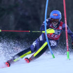 
              FILE - United States' Mikaela Shiffrin speeds down the course during an alpine ski, women's World Cup slalom race, in Zagreb, Croatia, Wednesday, Jan. 4, 2023. Mikaela Shiffrin has matched Lindsey Vonn’s women’s World Cup skiing record with her 82nd win at the women's World Cup giant slalom race, in Kranjska Gora, Slovenia, on Sunday, Jan. 8, 2023. (AP Photo/Giovanni Auletta, File)
            