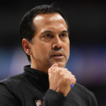 
              Miami Heat head coach Erik Spoelstra directs his team against the Denver Nuggets in the first half of an NBA basketball game Friday, Dec. 30, 2022, in Denver. (AP Photo/David Zalubowski)
            