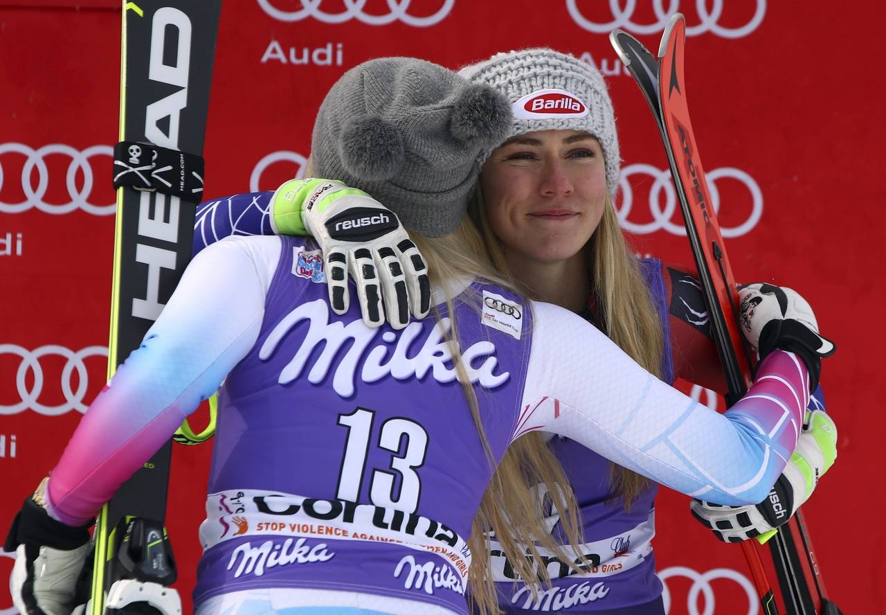 FILE - United States' Mikaela Shiffrin, third place in an alpine ski, women's World Cup downhill, r...