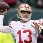 
              San Francisco 49ers quarterback Brock Purdy warms up before the NFC Championship NFL football game between the Philadelphia Eagles and the San Francisco 49ers on Sunday, Jan. 29, 2023, in Philadelphia. (AP Photo/Seth Wenig)
            