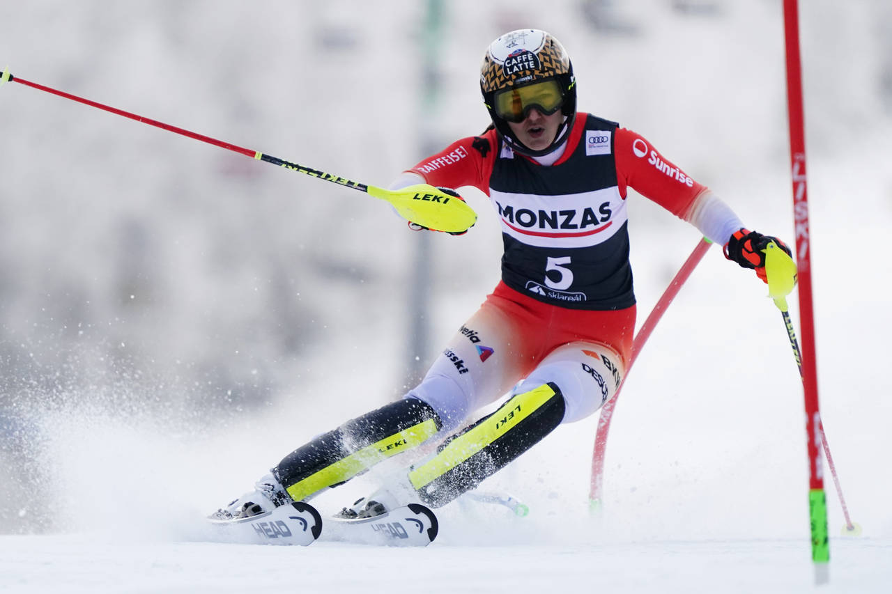 Switzerland's Wendy Holdener speeds down the course during an alpine ski, women's World Cup slalom,...