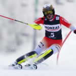 
              Switzerland's Wendy Holdener speeds down the course during an alpine ski, women's World Cup slalom, in Spindleruv Mlyn, Czech Republic, Saturday, Jan. 28, 2023. (AP Photo/Piermarco Tacca)
            
