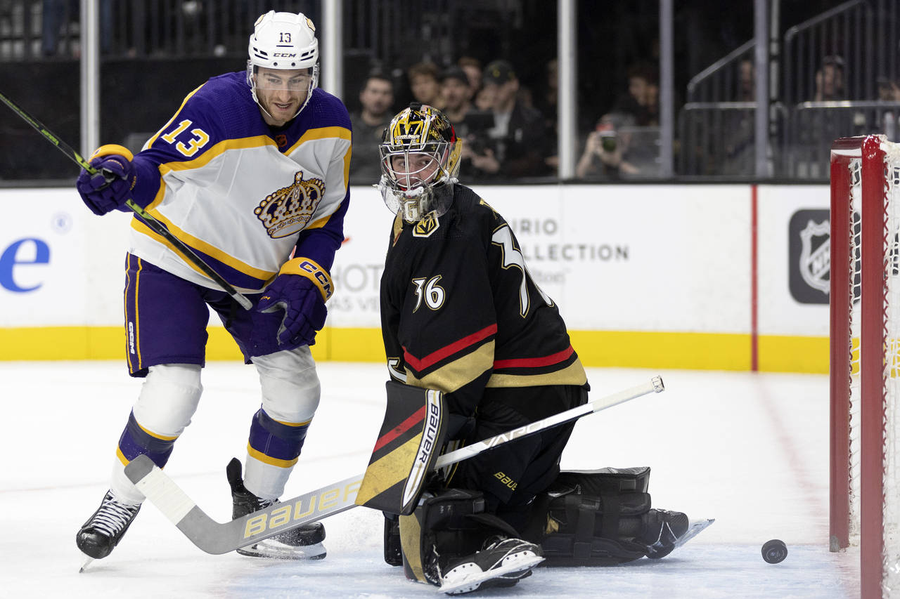 Vegas Golden Knights defenseman Alec Martinez skates during the first  period of an NHL hockey game against the Calgary Flames on Thursday, March  16, 2023, in Las Vegas. (AP Photo/Ellen Schmidt Stock