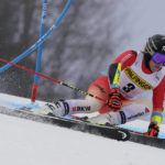 
              Switzerland's Lara Gut Behrami speeds down the course during an alpine ski, women's World Cup giant slalom race, in Kranjska Gora, Slovenia, Saturday, Jan. 7, 2023. (AP Photo/Giovanni Auletta)
            