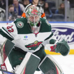 
              Minnesota Wild goaltender Filip Gustavsson watches play during the second period of the team's NHL hockey game against the New York Islanders on Thursday, Jan. 12, 2023, in Elmont, N.Y. (AP Photo/Frank Franklin II)
            