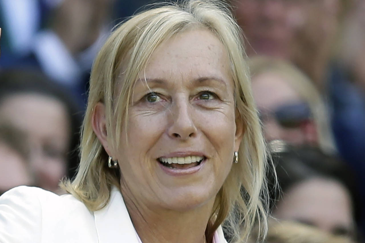 FILE - Tennis great Martina Navratilova is shown in the royal box on Centre Court at the All Englan...