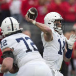 
              Penn State quarterback Sean Clifford (14) throws a pass during the first half in the Rose Bowl NCAA college football game against Utah Monday, Jan. 2, 2023, in Pasadena, Calif. (AP Photo/Mark J. Terrill)
            