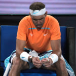 
              Rafael Nadal of Spain reacts during his second round loss to Mackenzie McDonald of the U.S. at the Australian Open tennis championship in Melbourne, Australia, Wednesday, Jan. 18, 2023. (AP Photo/Dita Alangkara)
            