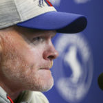 
              Buffalo Bills head coach Sean McDermott answers questions during a press conference after the Buffalo Bills lost to the Cincinnati Bengals in an NFL division round football game, Sunday, Jan. 22, 2023, in Orchard Park, N.Y. (AP Photo/Joshua Bessex)
            
