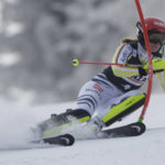 
              Germany's Lena Duerr speeds down the course during an alpine ski, women's World Cup slalom, in Spindleruv Mlyn, Czech Republic, Saturday, Jan. 28, 2023. (AP Photo/Giovanni Maria Pizzato)
            