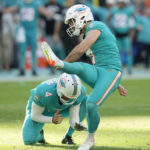 
              Miami Dolphins place kicker Jason Sanders (7) scores a field goal during the second half of an NFL football game against the New York Jets, Sunday, Jan. 8, 2023, in Miami Gardens, Fla. (AP Photo/Lynne Sladky)
            