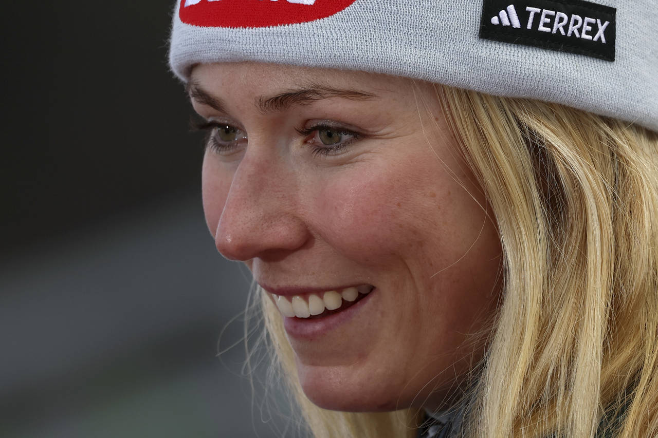 United States' Mikaela Shiffrin smiles after winning an alpine ski, women's World Cup giant slalom ...