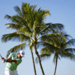
              Hideki Matsuyama, of Japan, plays his shot from the 17th tee during the second round of the Sony Open golf tournament, Friday, Jan. 13, 2023, at Waialae Country Club in Honolulu. (AP Photo/Matt York)
            