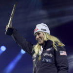 
              United States' Mikaela Shiffrin poses with the gold medal of the women's World Championship giant slalom, in Meribel, France, Thursday Feb. 16, 2023. (AP Photo/Gabriele Facciotti)
            