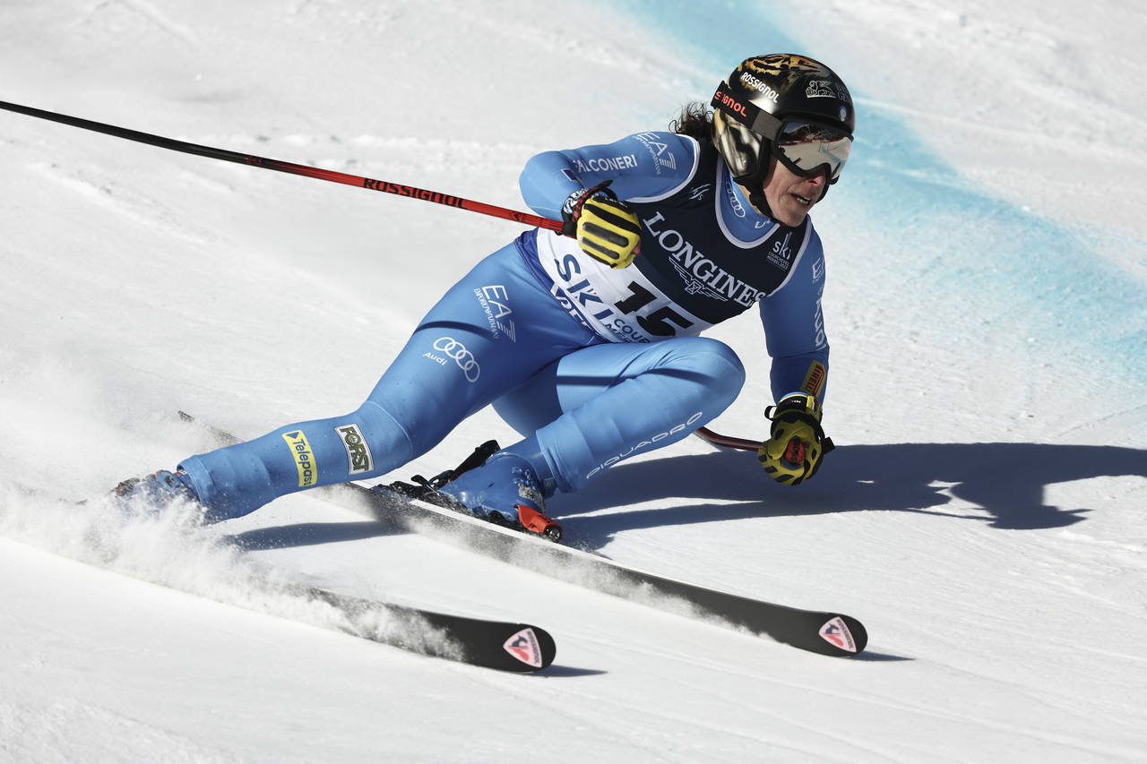 Italy's Federica Brignone speeds down the course during the super G portion of an alpine ski, women...
