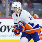
              New York Islanders' Bo Horvat plays during the third period of an NHL hockey game against the Philadelphia Flyers, Monday, Feb. 6, 2023, in Philadelphia. (AP Photo/Matt Slocum)
            