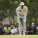 
              Natthakritta Vongtaveelap of Thailand lines up for a putt on the second hole during the final round of the LPGA Honda Thailand golf tournament in Pattaya, southern Thailand, Sunday, Feb. 26, 2023. (AP Photo/Kittinun Rodsupan)
            