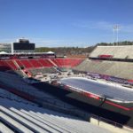 
              Carter-Finley Stadium in Raleigh, N.C., is prepared to host an NHL Stadium Series hockey game Tuesday, Feb. 14, 2023. The Washington Capitals and the Carolina Hurricanes are scheduled to play Saturday at the stadium. (AP Photo/Aaron Beard)
            