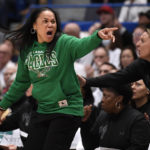 
              South Carolina head coach Dawn Staley reacts in the second half of an NCAA college basketball game against Uconn, Sunday, Feb. 5, 2023, in Hartford, Conn. (AP Photo/Jessica Hill)
            