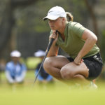 
              Maja Stark of Sweden lines up for a putt on the 2nd hole during the final round of the LPGA Honda Thailand golf tournament in Pattaya, southern Thailand, Sunday, Feb. 26, 2023. (AP Photo/Kittinun Rodsupan)
            