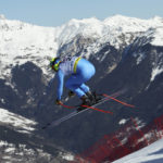 
              Italy's Christof Innerhofer is airborne during an alpine ski, men's World Championships downhill training, in Courchevel, France, Friday, Feb. 10, 2023. (AP Photo/Alessandro Trovati)
            