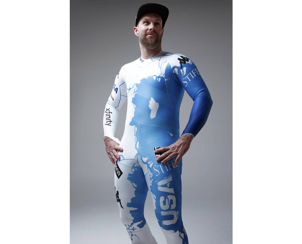 In this undated photo provided by Kappa U.S. ski racer Travis Ganong wears the new race suit to be ...